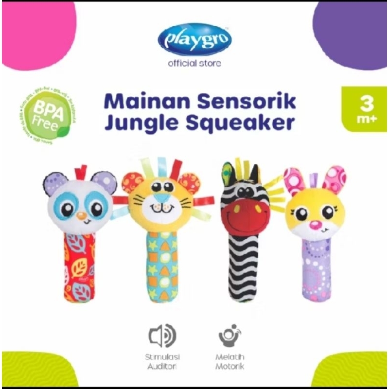 Playgro Baby Jungle Squeaker Leon // mainan sensorik jungle squeaker