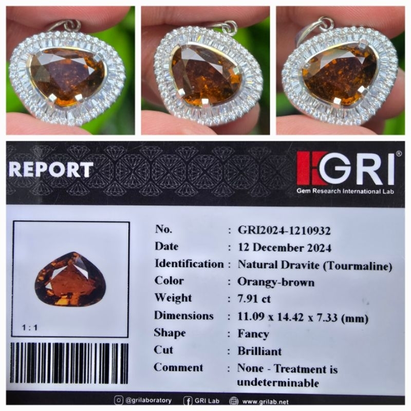 Liontin Natural Dravite Tourmaline Memo 7.91 crt