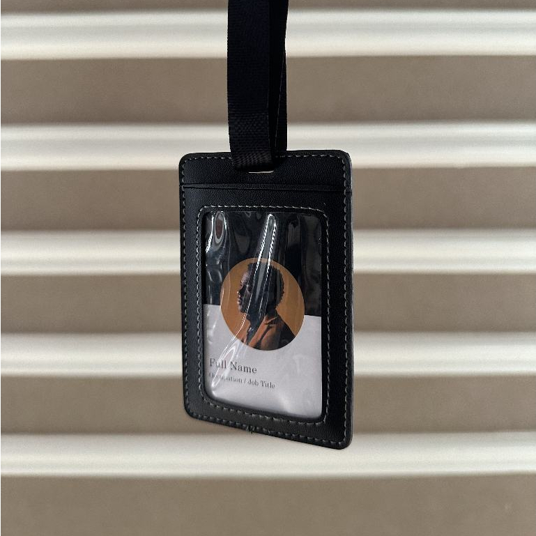 

one tap * PU Leather Simple Lanyard ID Card Holder/ Name Tag / Tempat Kartu ID Kantor