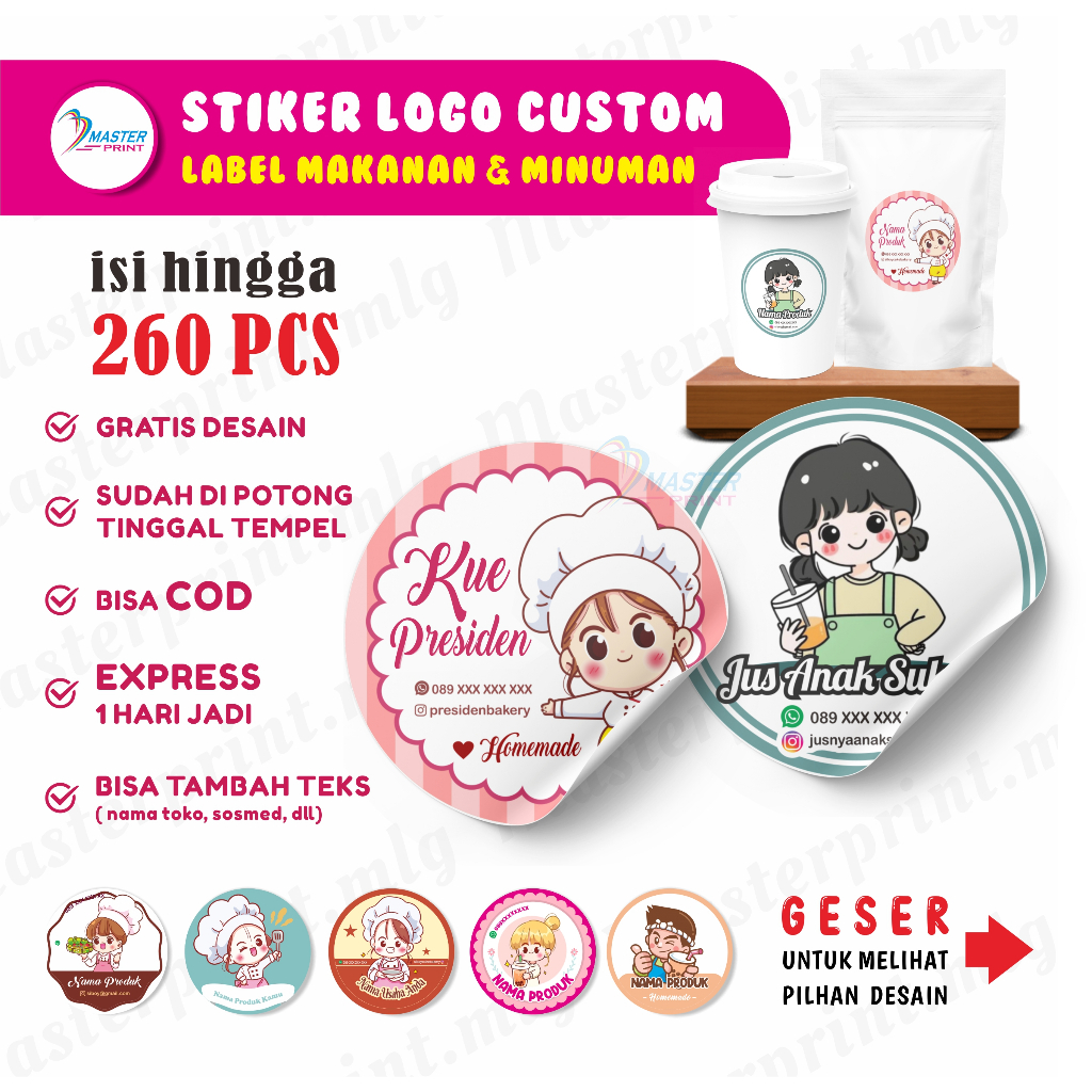 

[MP16 b] 260pcs Stiker Label Makanan Minuman Custom Murah stiker kemasan