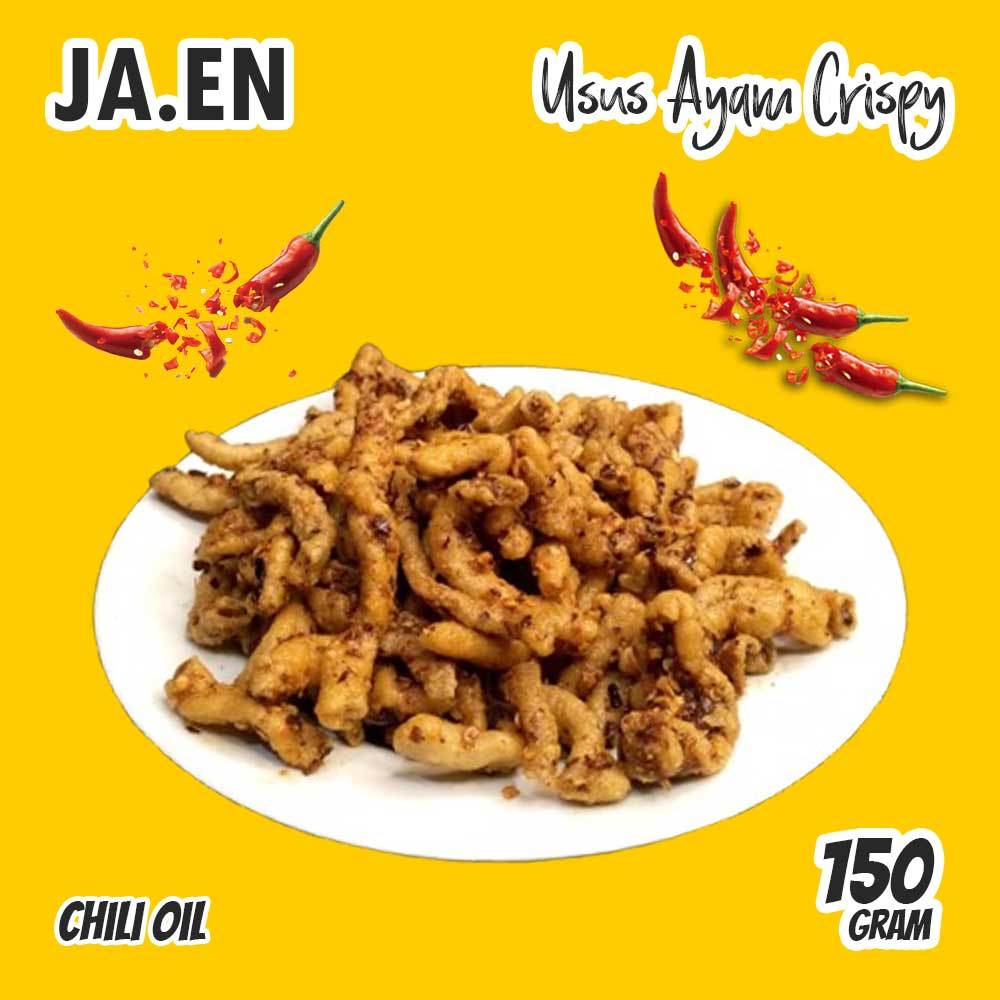 

Keripik Usus Ayam Crispy JAEN Pedas Chili Oil 150 Gram - Camilan pedas, Gurih dan Renyah.