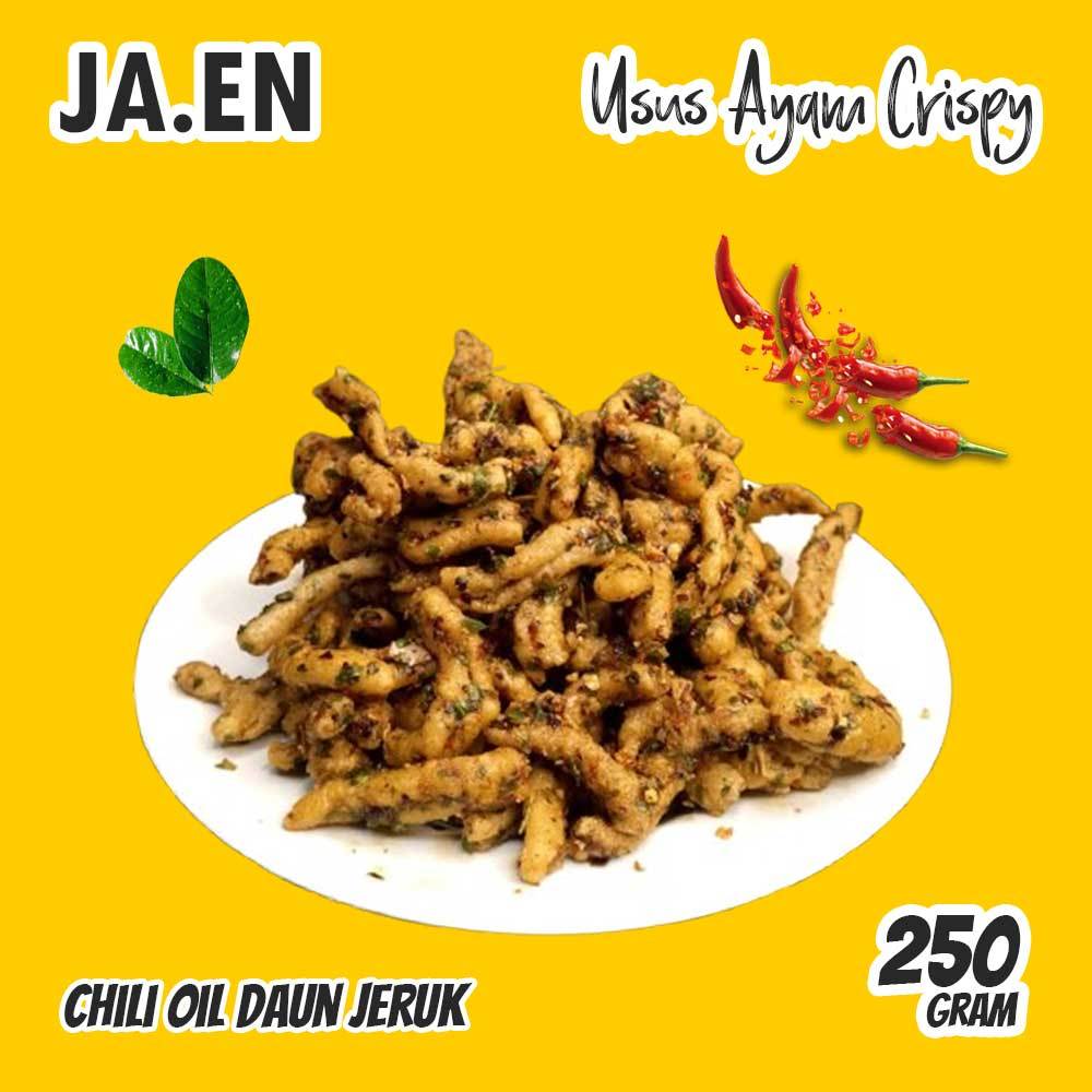 

Keripik Usus Ayam Crispy JAEN Pedas Chili Oil Daun Jeruk 250 Gram - Camilan Pedas, Gurih dan Renyah.