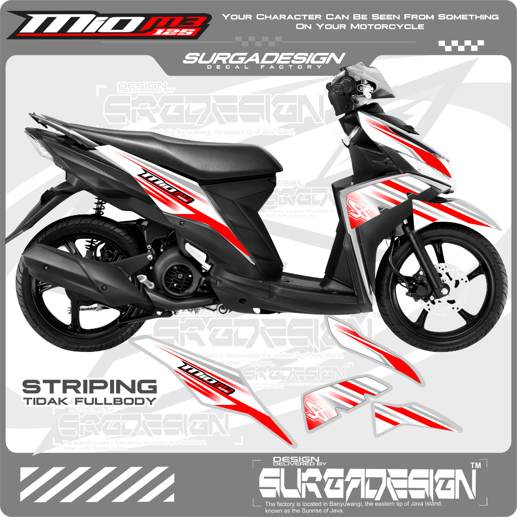 STRIPING MIO M3 PUTIH, STRIPING MIO M3, STIKER MIO M3, STICKER MIO M3, STICKER MIO M3 PUTIH