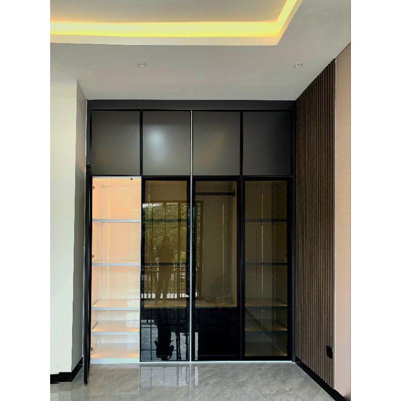 lemari pakaian aluminium 4 pintu kaca anti rayap tahan lama modern aesthetic