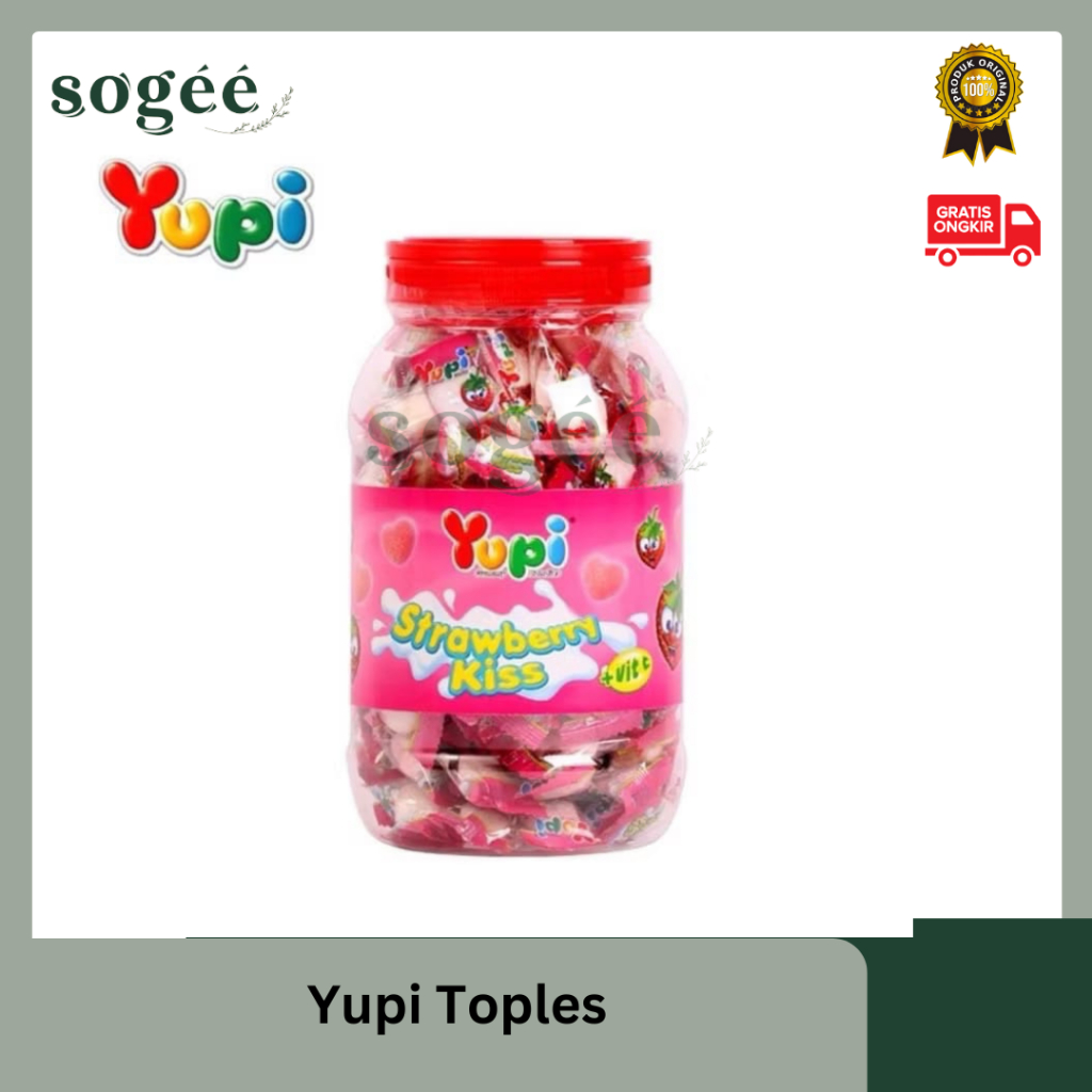 

Sogee.Snack ☘️ Permen Yupi Toples 300gr / Yupi Kiss Rasa Strowbery Murah