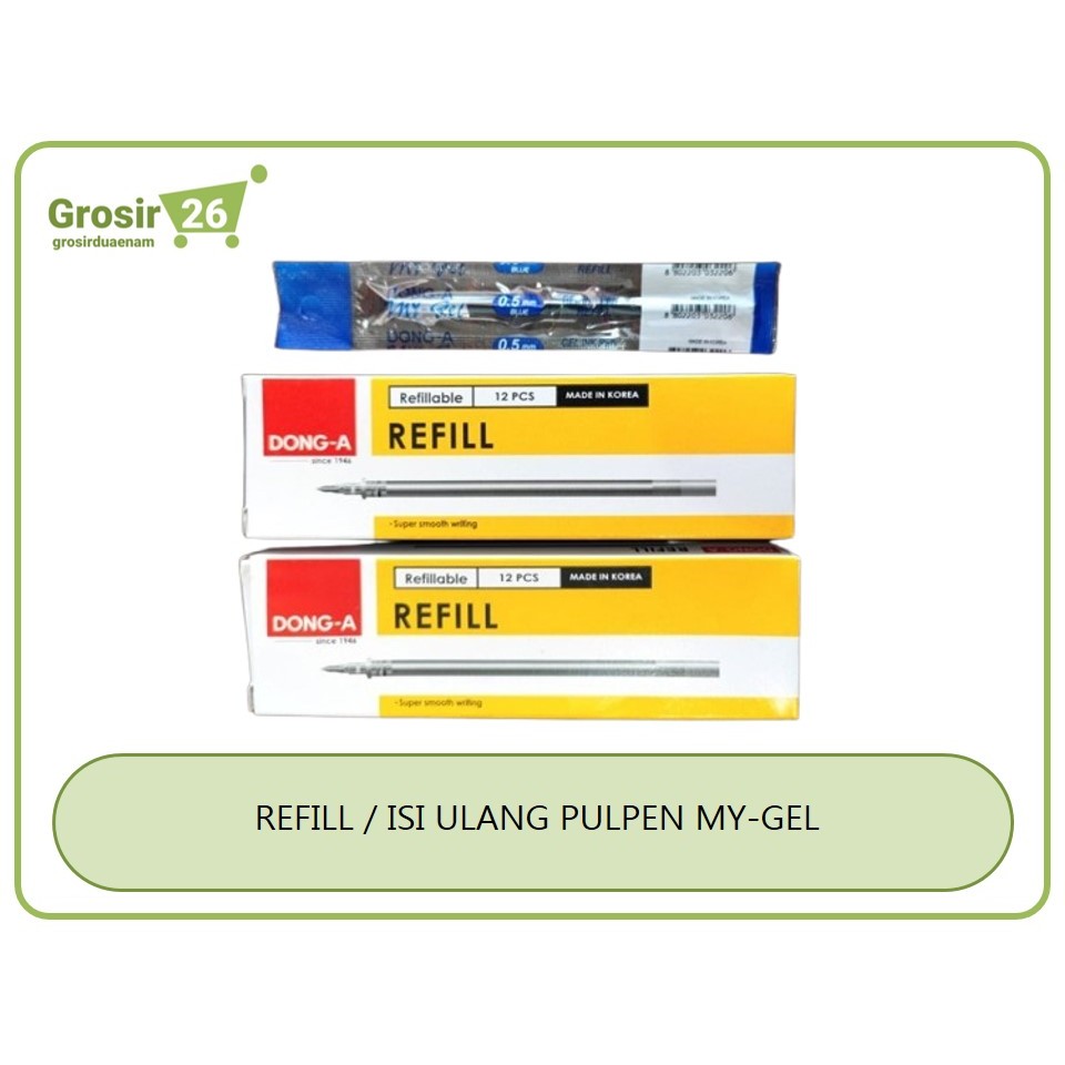 

(6 pcs) refill / isi ulang tinta pulpen pena cair my gel dong a 0.5 mm hitam | biru