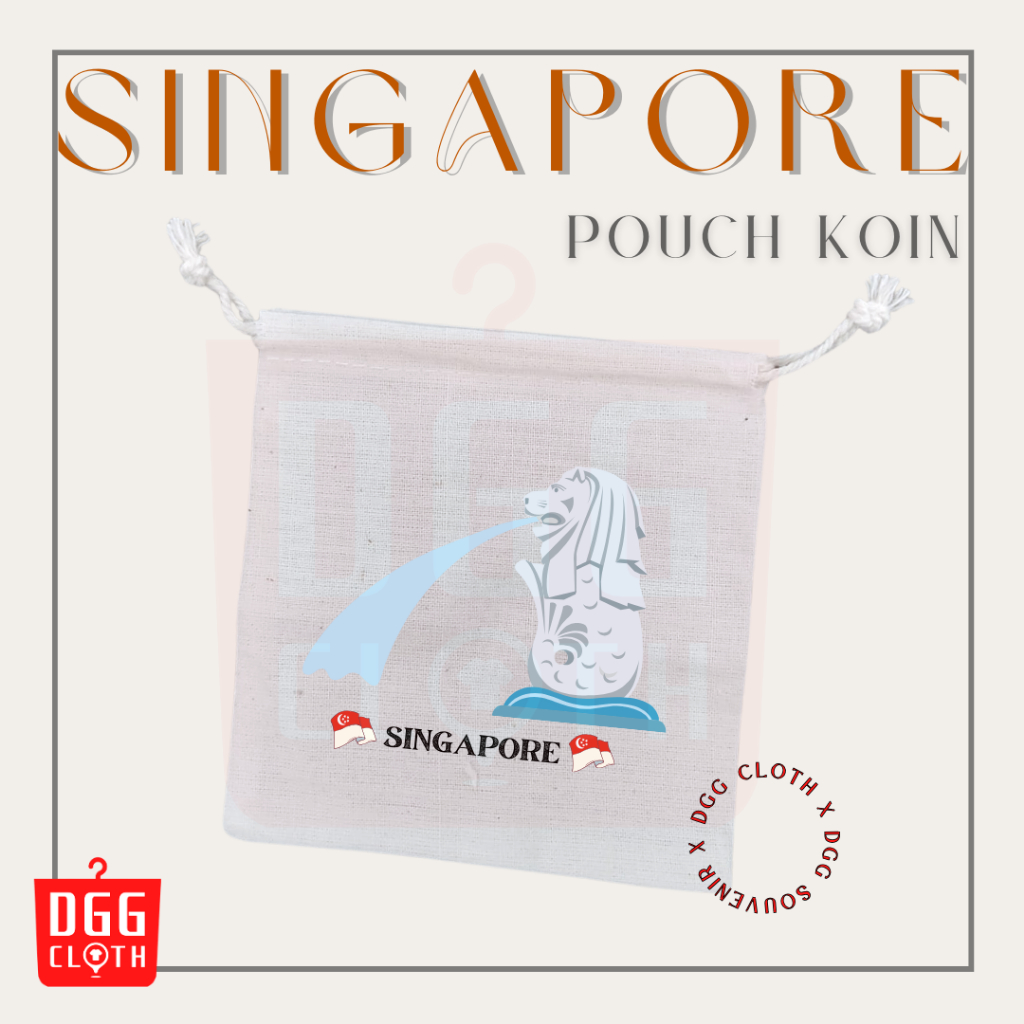 DGGCloth Pouch Koin Souvenir Singapore Dompet Koin Oleh Oleh Singapura Bahan Blacu Tali Serut Type 1