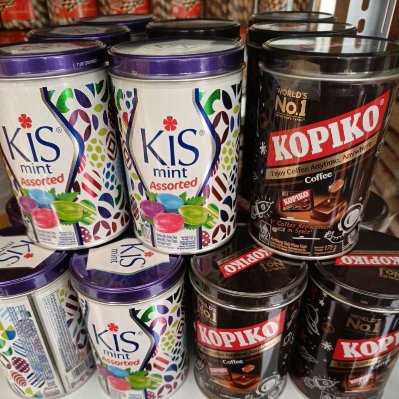 

permen kiss and Kopiko kemasan kaleng