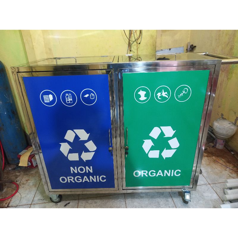 Tempat Sampah Stainless dorong /Bak Sampah stainless