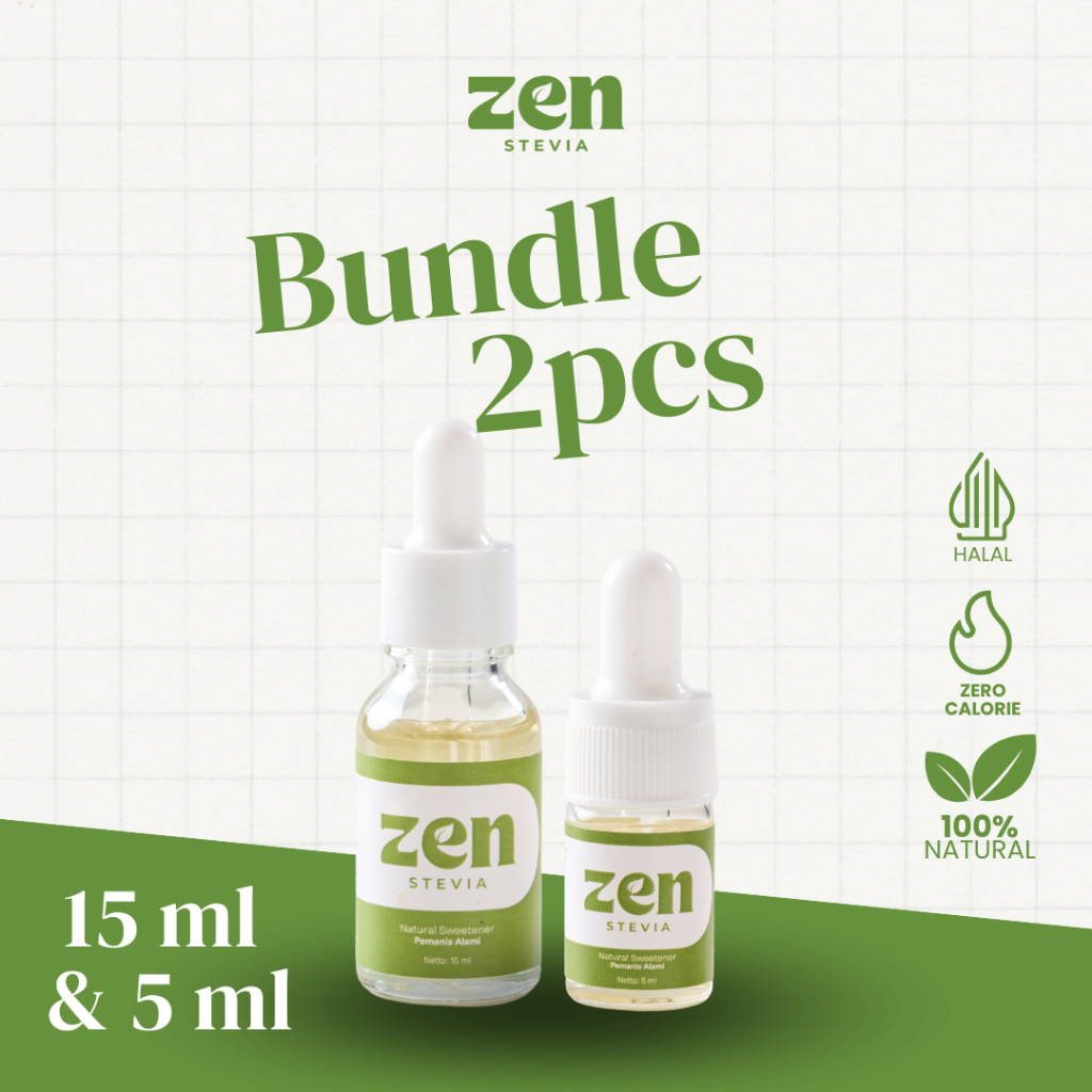 

[PAKET 2 PCS] ZEN Stevia Natural Sweetener 15 ml dan 5 ml Pemanis Alami Gula Stevia Tetes Nol Kalori