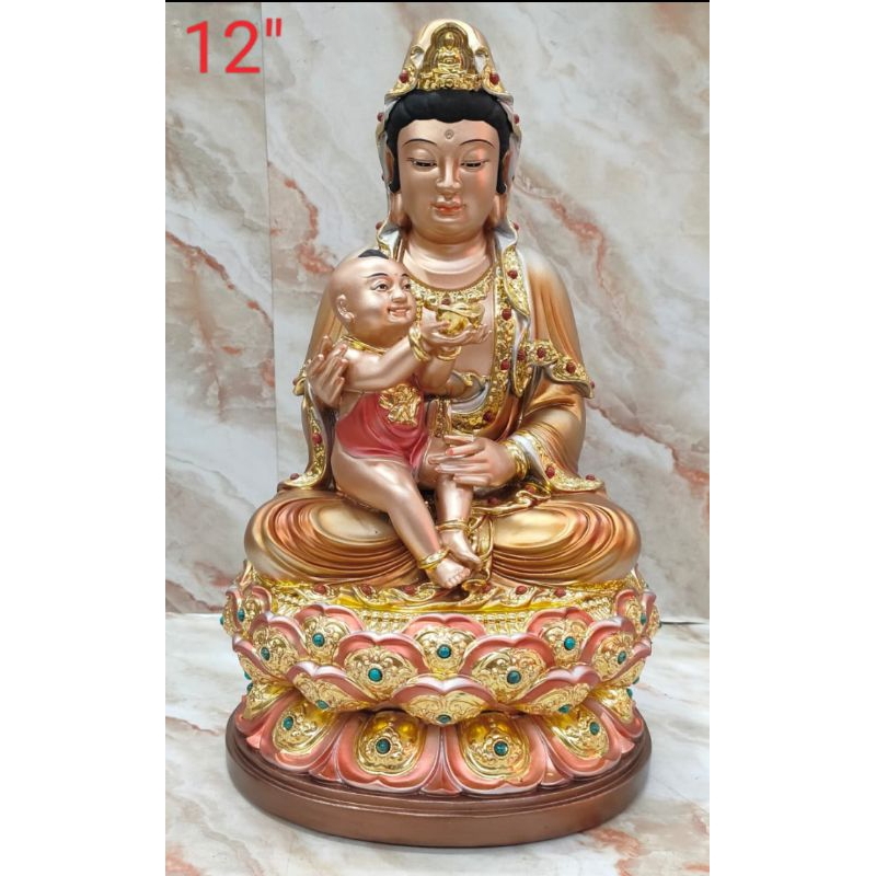 patung Dewi kwan im / kwan in / guan yin - anak - fiber - 12inch