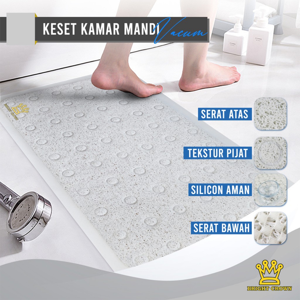 Bright Crown Keset Kamar Mandi PVC + Vacuum Anti Slip PUTIH Uk 43 x 75 cm.HIGH QUALITY