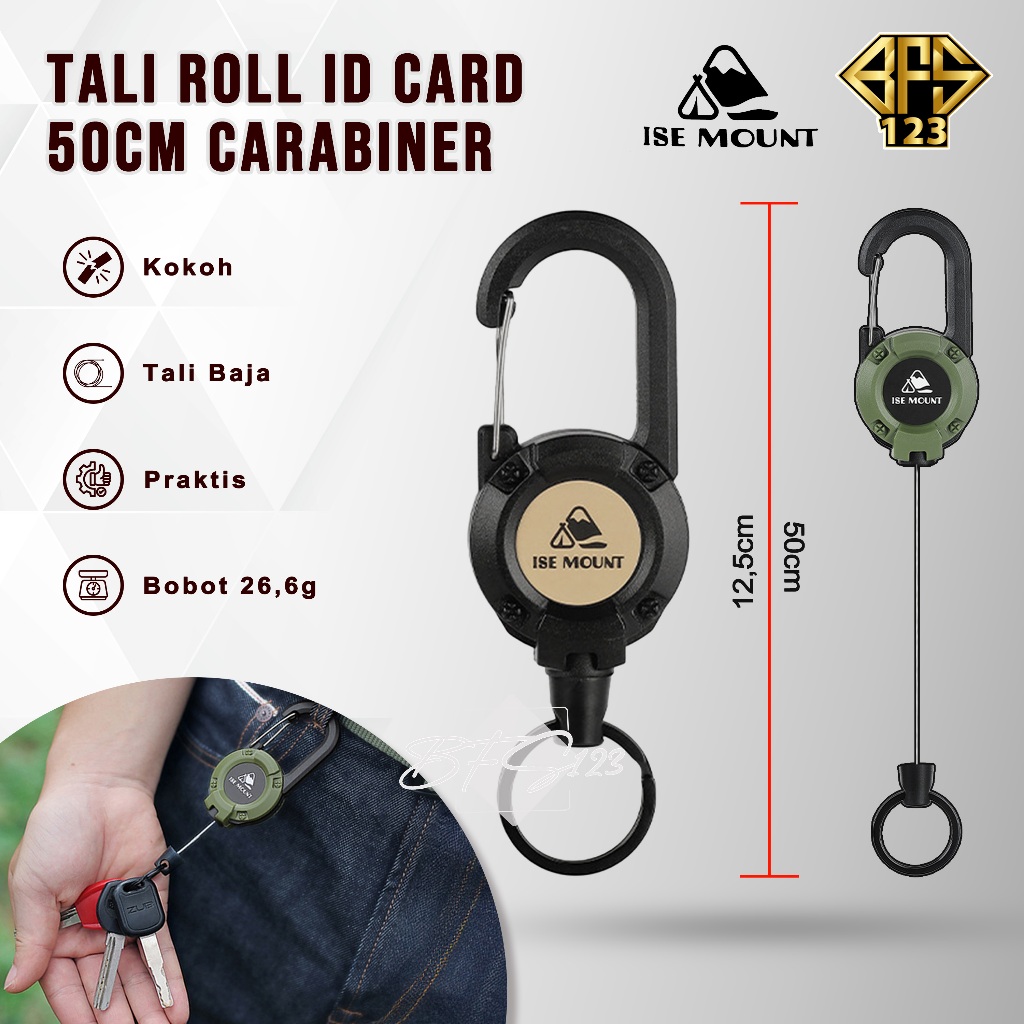 

Tali Roll Gantung ID Card Panjang 50 Cm Tali Baja Hook Carabinner
