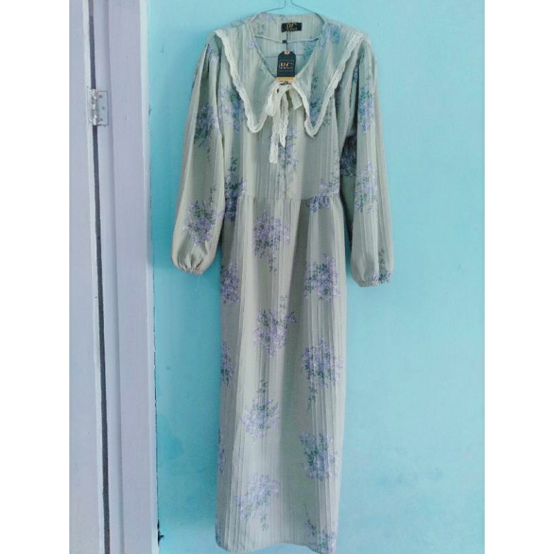 Gamis Midi Korea Sage Bunga