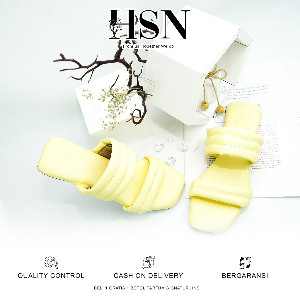 HSN Sandal AGNESIA Flat Wanita - Warna Yellow | Beli 1 Gratis 1 Parfume