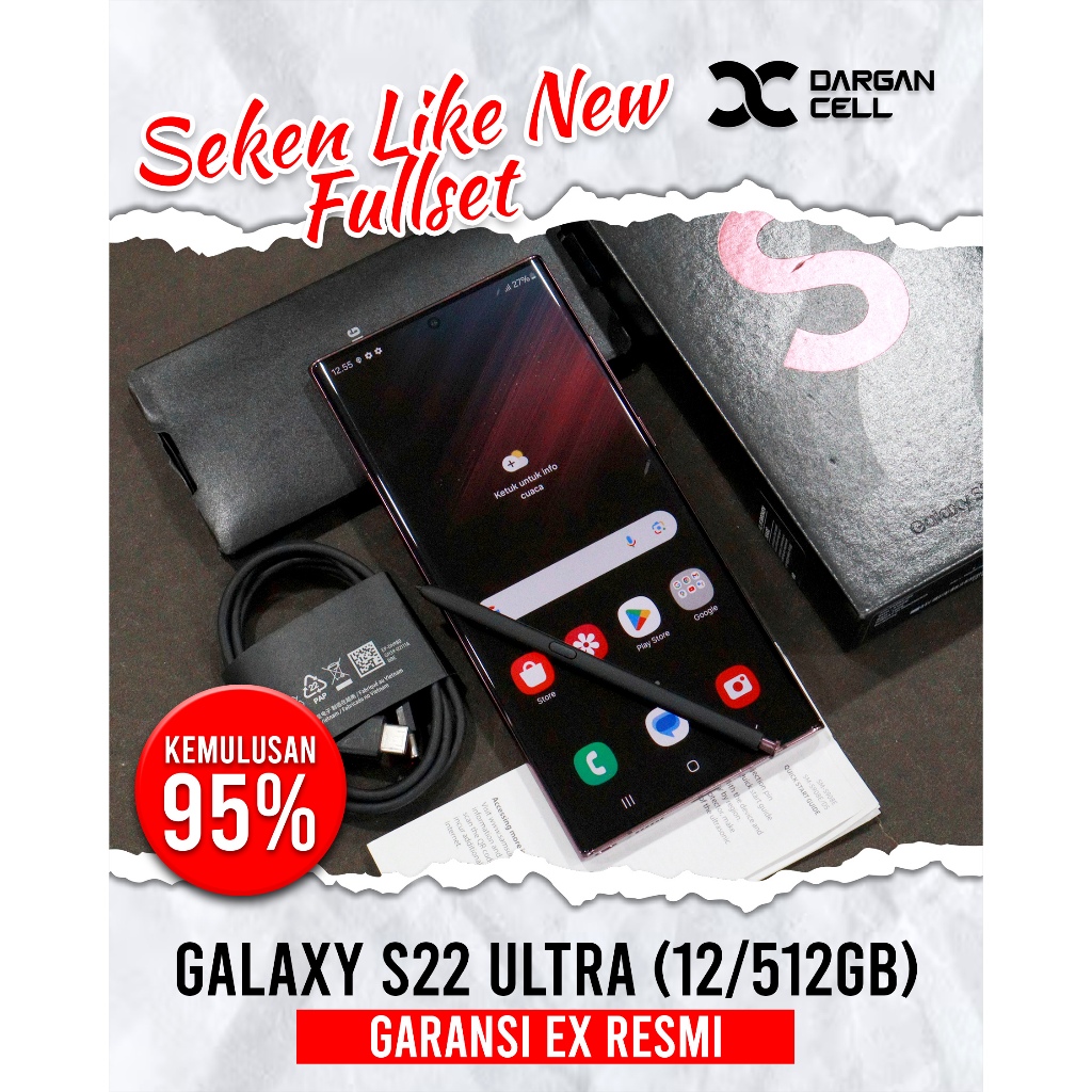 SEKEN LIKE NEW SAMSUNG GALAXY S22 ULTRA 12/512GB FULLSET MULUS SECOND GARANSI EX RESMI