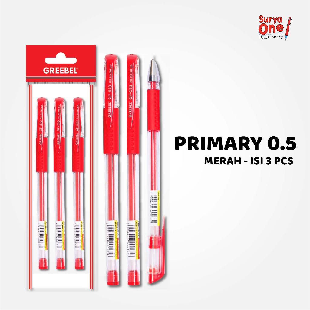 

Bolpoin Gel Greebel Primary Merah GP-510 (3 Pcs/Set) / Pen Gel Suryaone