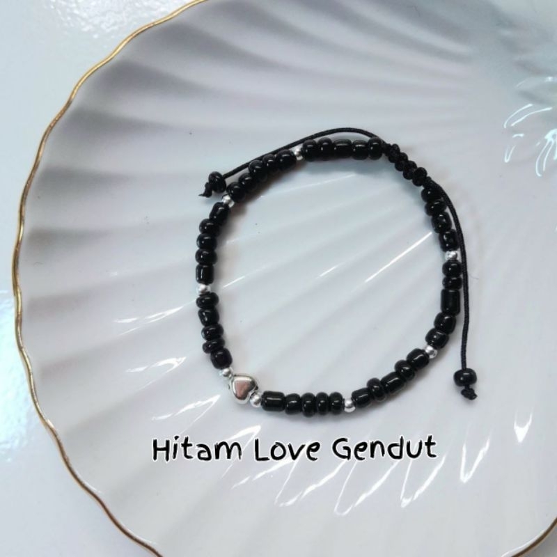 [LV004] Gelang Tali Serut | Gelang Manik Love | Gelang Tali Giok 1 Layer | Beads Bracelet Black Whit