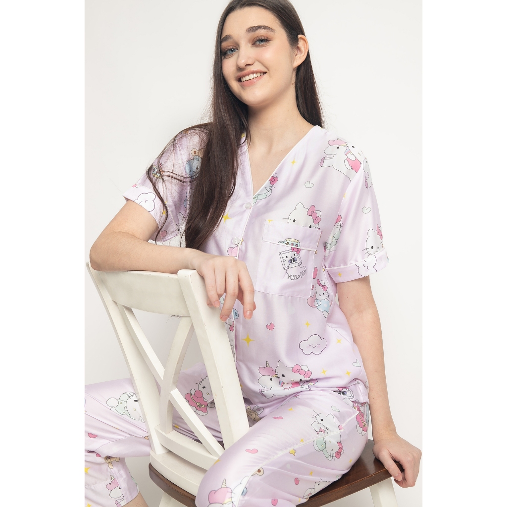 Kiki (S-XL) ORGANIC SILK Tencel Non-Collar Pajamas Set Piyama