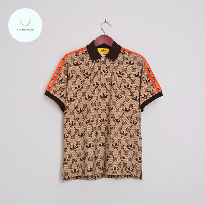 Gucci X Adidas Mens Polo Shirt Supreme in Brown Color