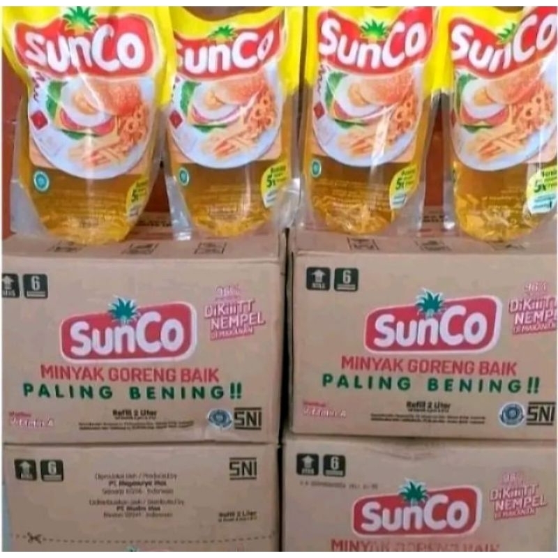 

Minyak Goreng Sunco 1 karton isi 6 pouch × 2 liter Sudah Dapet 12 liter