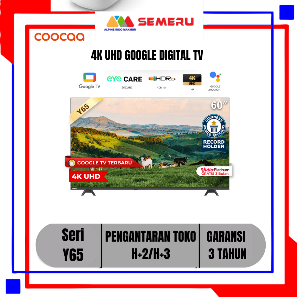 COOCAA 4K UHD GOOGLE DIGITAL TV 50 INC 50Y65 / 55 INC 55Y65 / 60 INC 60Y65 WIFI-YOUTUBE KHUSUS MAKAS