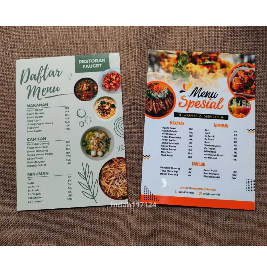 

Cetak Daftar Menu stiker plus akrilik 2 mm ukuran A4