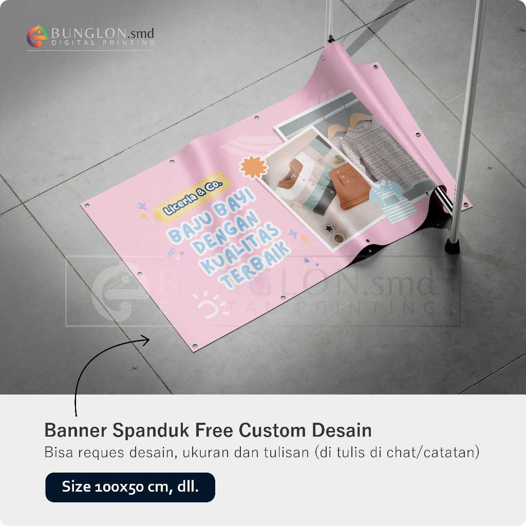 PRINT CETAK SPANDUK BANNER TOKO BAJU FREE DESAIN