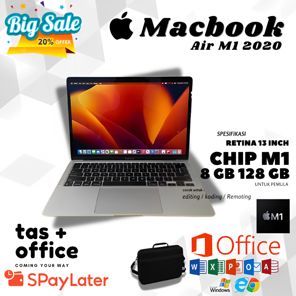 PROMO SELLER MACBOOK AIR M1 2020 RAM 8GB/16GB SSD 128/256/512 GB SECOND BERGARANSI ORI{MULUS} GRADE 