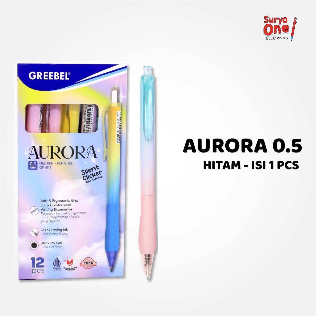 

Bolpoin Gel Greebel Aurora Hitam GP-511 (1 Pcs) / Pulpen Warna Pastel Gradasi / Pen Gel Suryaone