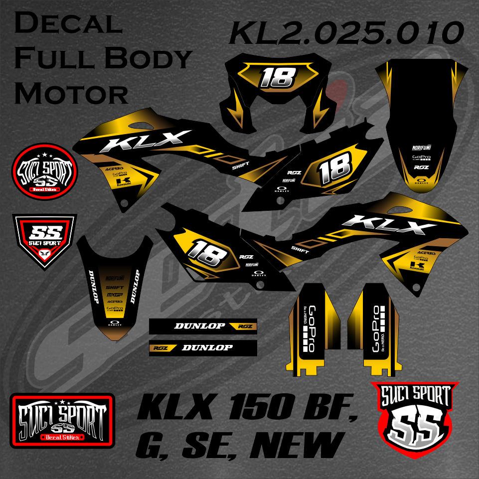 DECAL KLX BF / STICKER KLX HITAM EMAS GOLD KLX 150 BF G SE NEW, DESAIN FREE CUSTOM (KL2.025.010)