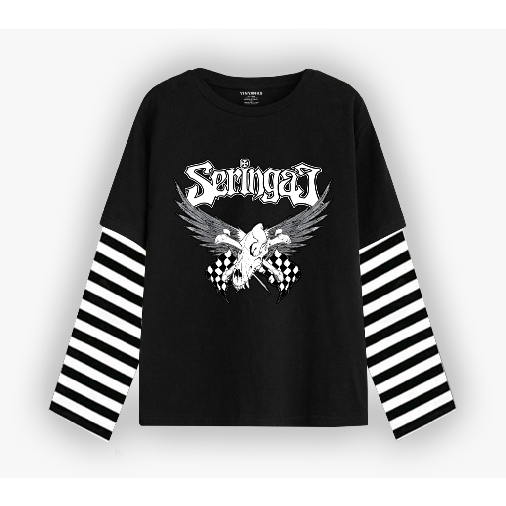 LYCUS CLOTHING T-shirt seringai Double layer long sleeve kaos pria wanita