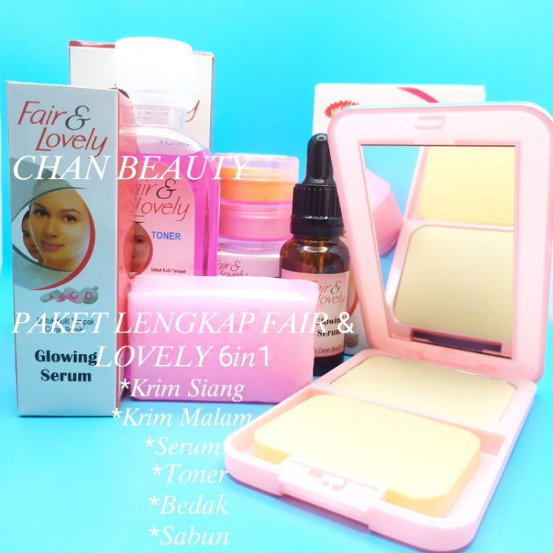 Paket Lengkap FAIR & LOVELY 6in1 ( Krim Siang - Krim Malam - Serum - Toner - Bedak - Sabun )