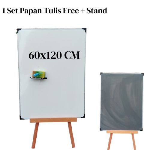 

Stand + Whiteboard ukuran 60x120 cm / Penyangga Papan Tulis Gratis Penghapus dan Spidol