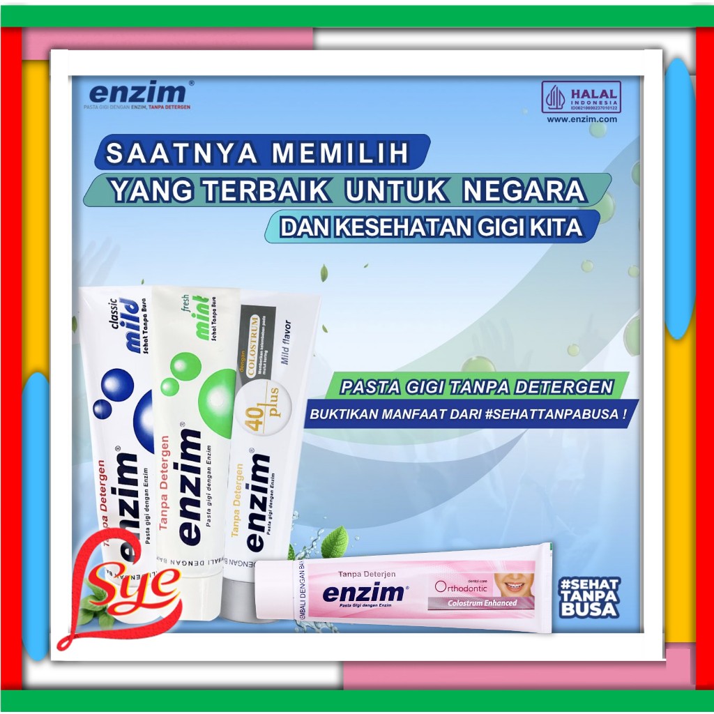 Enzim Pasta Gigi Sensitif 124gr - Fresh Mint - Mild - 40 Plus - Orthodontic - Odol Toothpaste - Sye