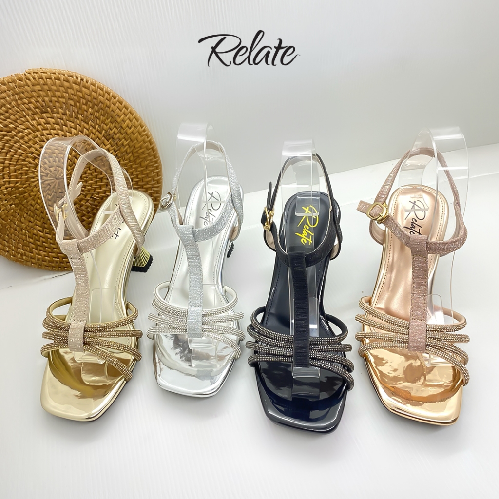 Kamari Elegant T-Strap Heels by Relate – Sepatu Sandal Mules Wanita Hak 7cm
