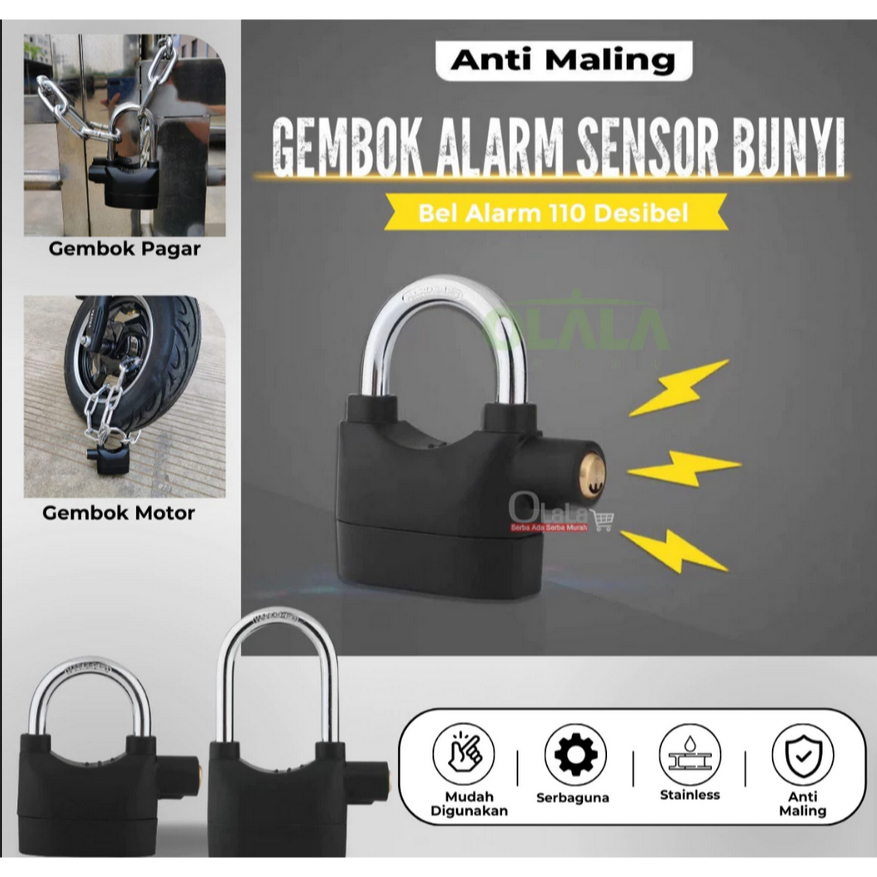 Gembok Sensor Alarm Anti Maling Untuk Motor Dan Pagar Rumah