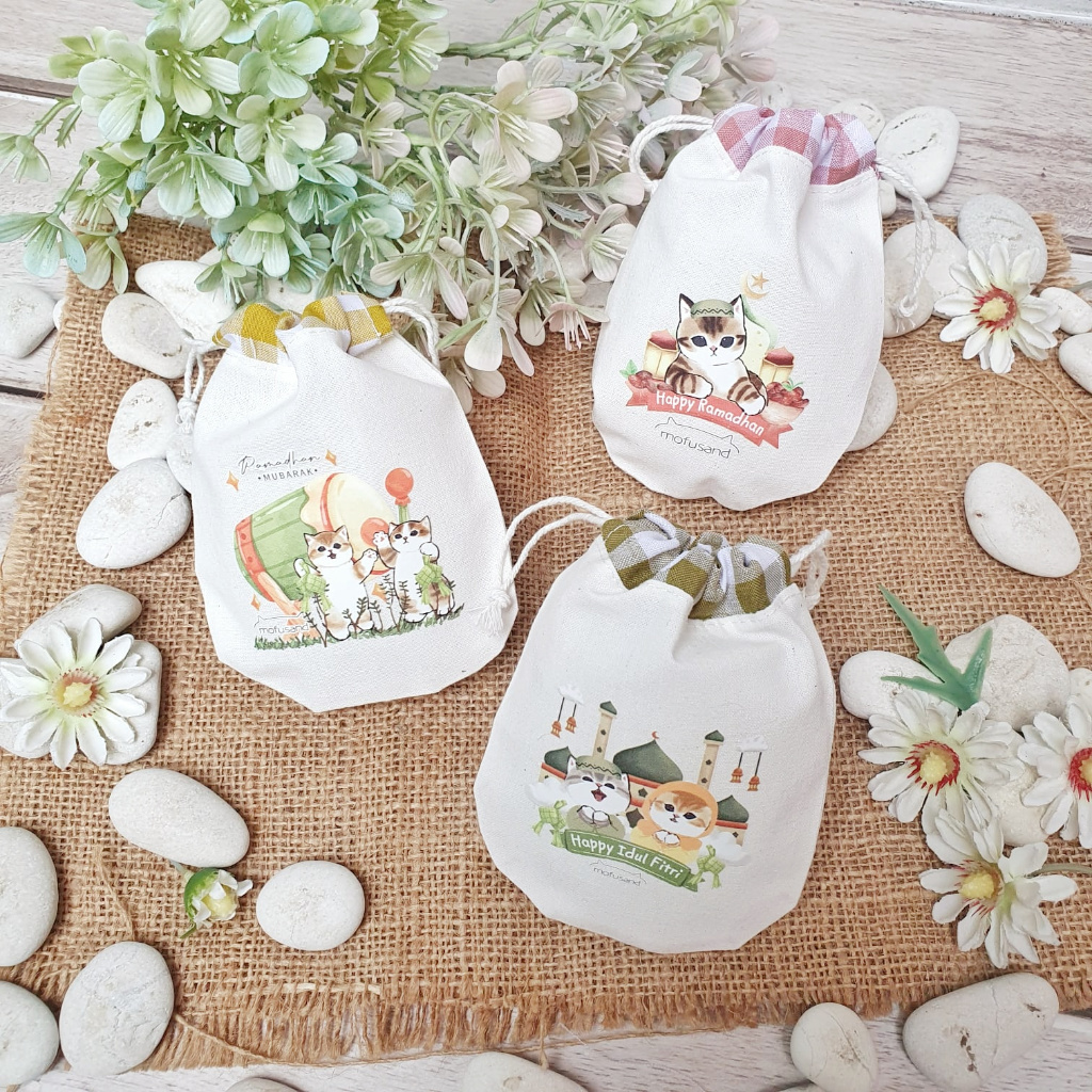 Pouch Serut Ramadan Mofusand Tempat Uang Amplop Lebaran Idul Fitri Blacu Mini Dompet Kantong Kain Ke