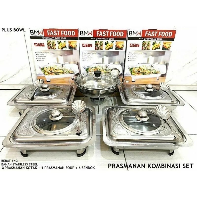 Prasmanan Set Stainless 4(Segi)+1(Bulat)+5(Centong)
