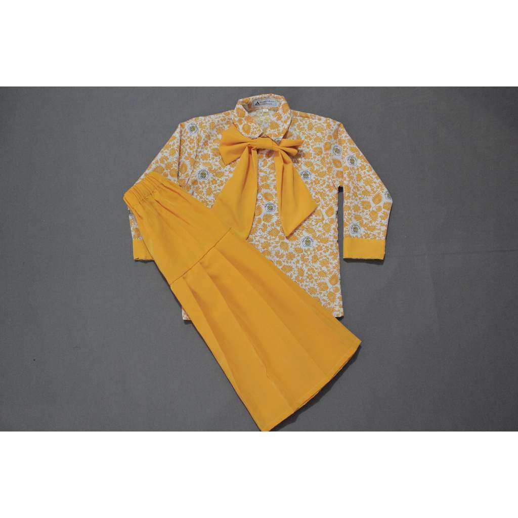 Setelan Seragam Sekolah Paud Batik Teratai Kuning Anak Perempuan Panjang-Panjang