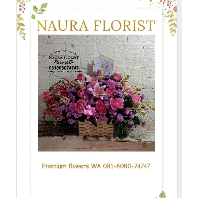 bunga meja/rangkaian bunga/lili pink/mawar pink/snap dragon/sedap malam/buket bunga/bunga asli