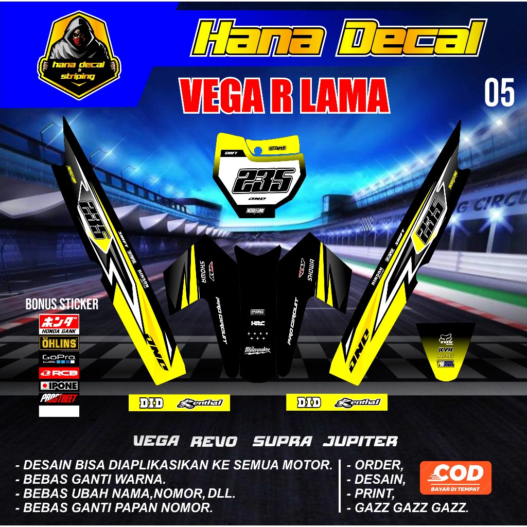 (COD) STIKER STRIPING MOTOR VEGA LAMA VEGA R RBT BEBEK MODIF SUPERMOTO TERBARU KD05