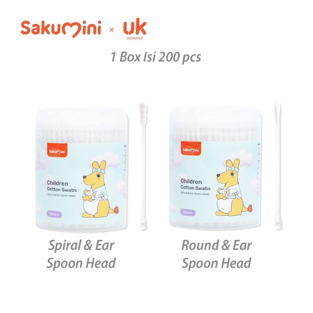 SAKUMINI COTTON BUD 2IN1 PEMBERSIH TELINGA 2 SISI KOREK KUPING SPIRAL/  BULAT AND EAR SPOON HEAD / A
