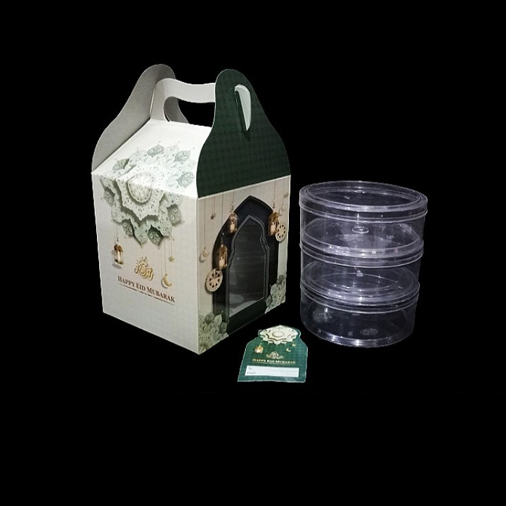 

( 5 pcs )Kardus 3 Toples 250gr Lebaran Box Jinjing Kue Kering Hampers Idul Fitri 13x13x14 cm
