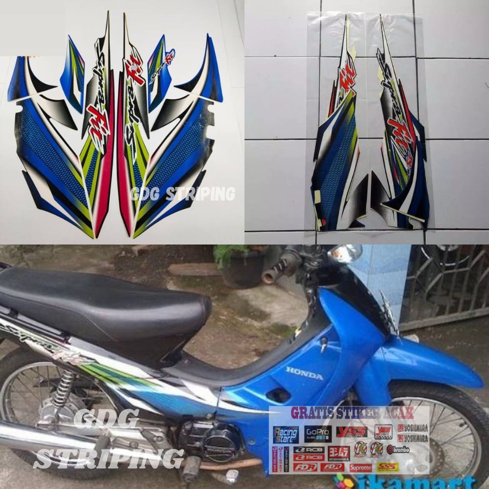 Striping Stiker Motor Honda Supra Fit 2003 2004 Biru Hijau Murah