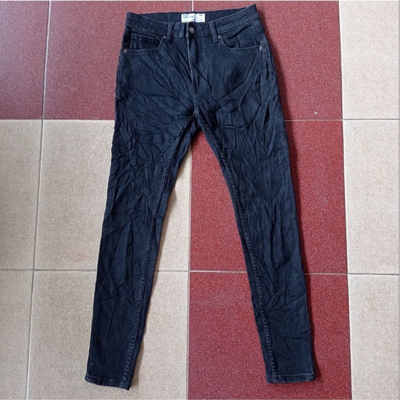 celana jeans Bershka denim super skinny hitam