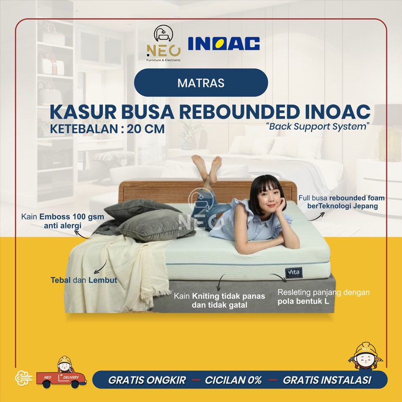 NEO - KASUR BUSA REBOUNDED INOAC  TEBAL 20CM  TANPA PER   INOAC ORGINAL 100%  KASUR BUSA LATEX  MATR