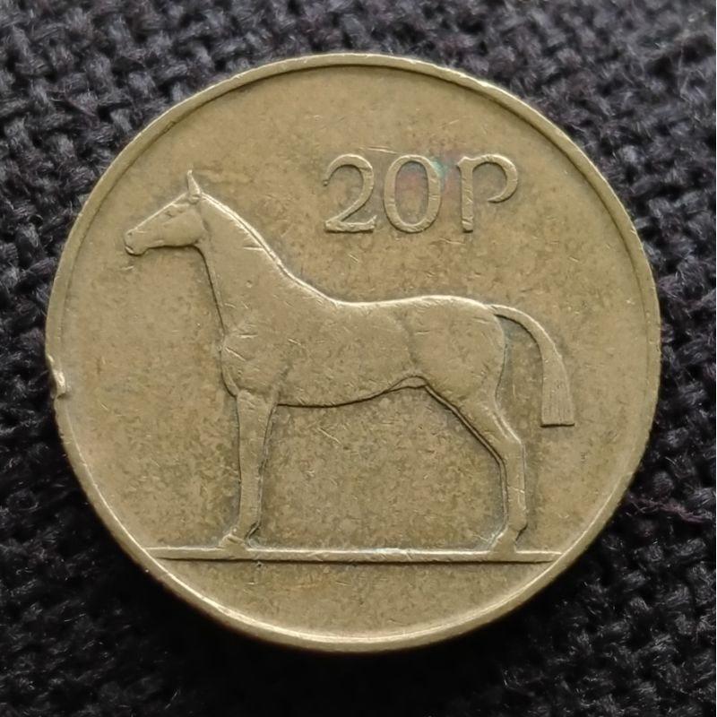 Koin Kuno Irlandia 20 Pence Kuda tahun acak (1985-2000)