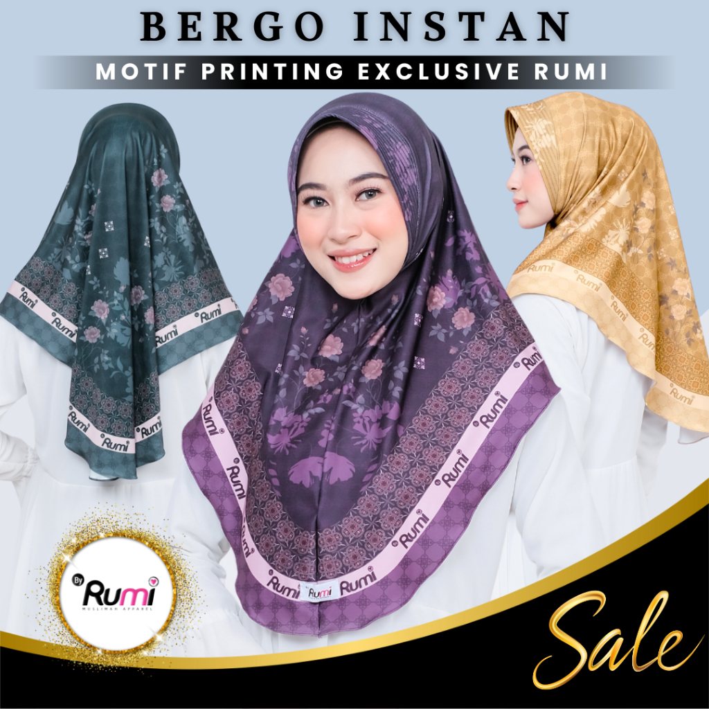 RUMI HIJAB - Jilbab Instan Bergo Motif Printing Jersey Premium FLOW - Muslim Kerudung Wanita Dewasa 