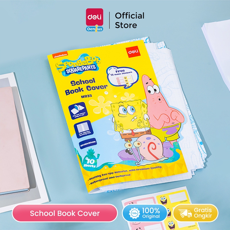 

Deli Sampul Buku Plastik Transparan 43x30cm Praktis dipasang Gratis Label Spongebob EH833